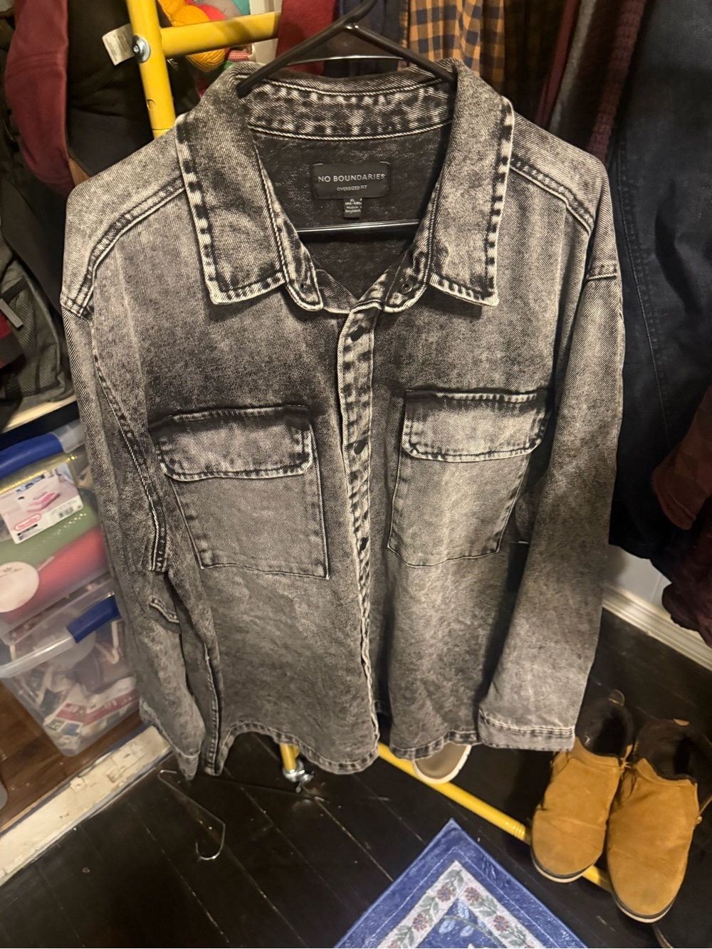 No Boundaries Black/Gray Acid Wash Denim Jacket